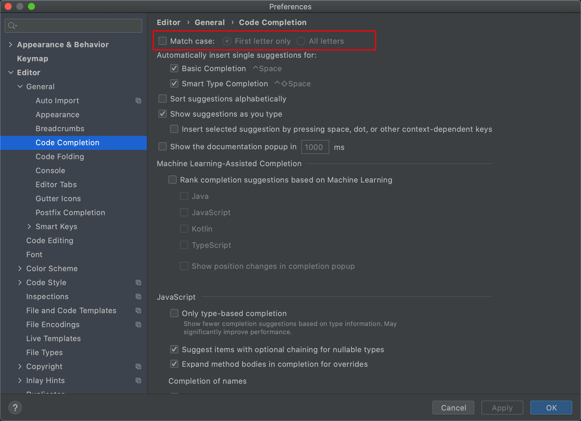 自动提示不区分大小写